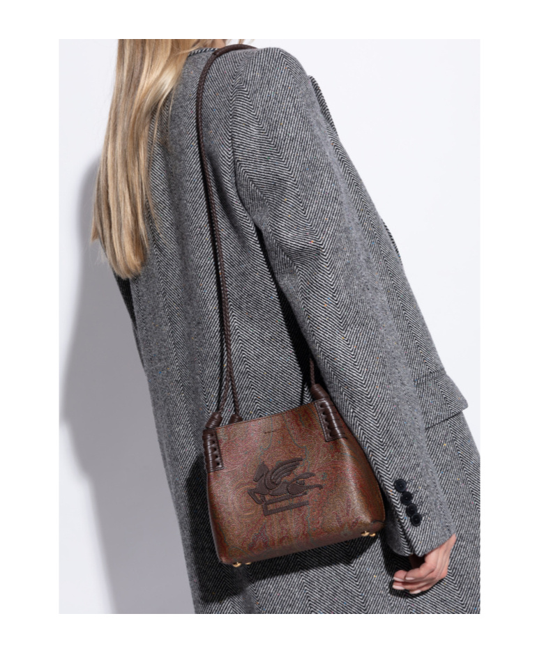 Etro Mini Libra Tote Bag Paisley Jacquard Fabric In Black