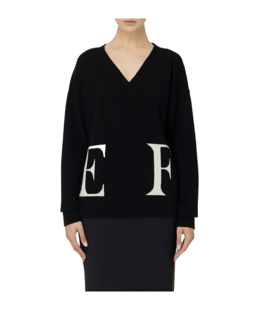 Elisabetta Franchi Logo-intarsia Virgin-wool Jumper In Black
