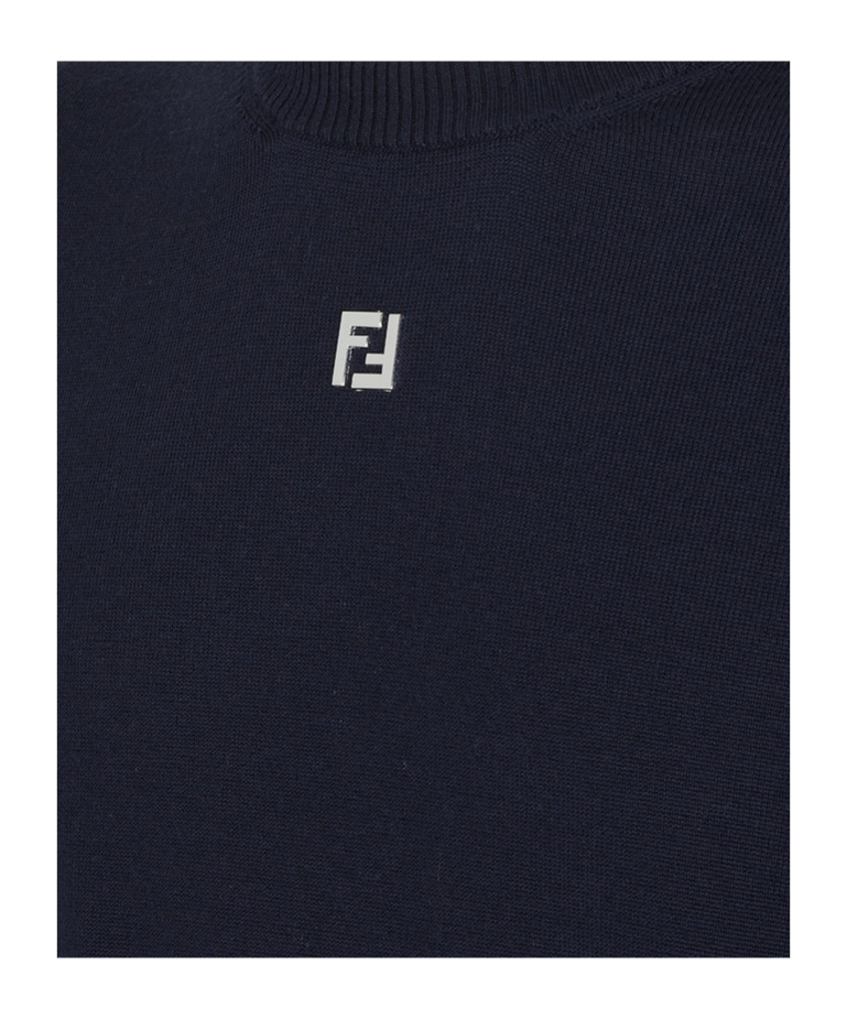 Fendi Wool Sweater With Ff Metal Logo In Black