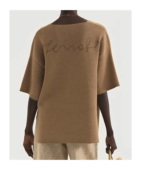Shop Fendi Dark Beige Cotton And Silk Sweater