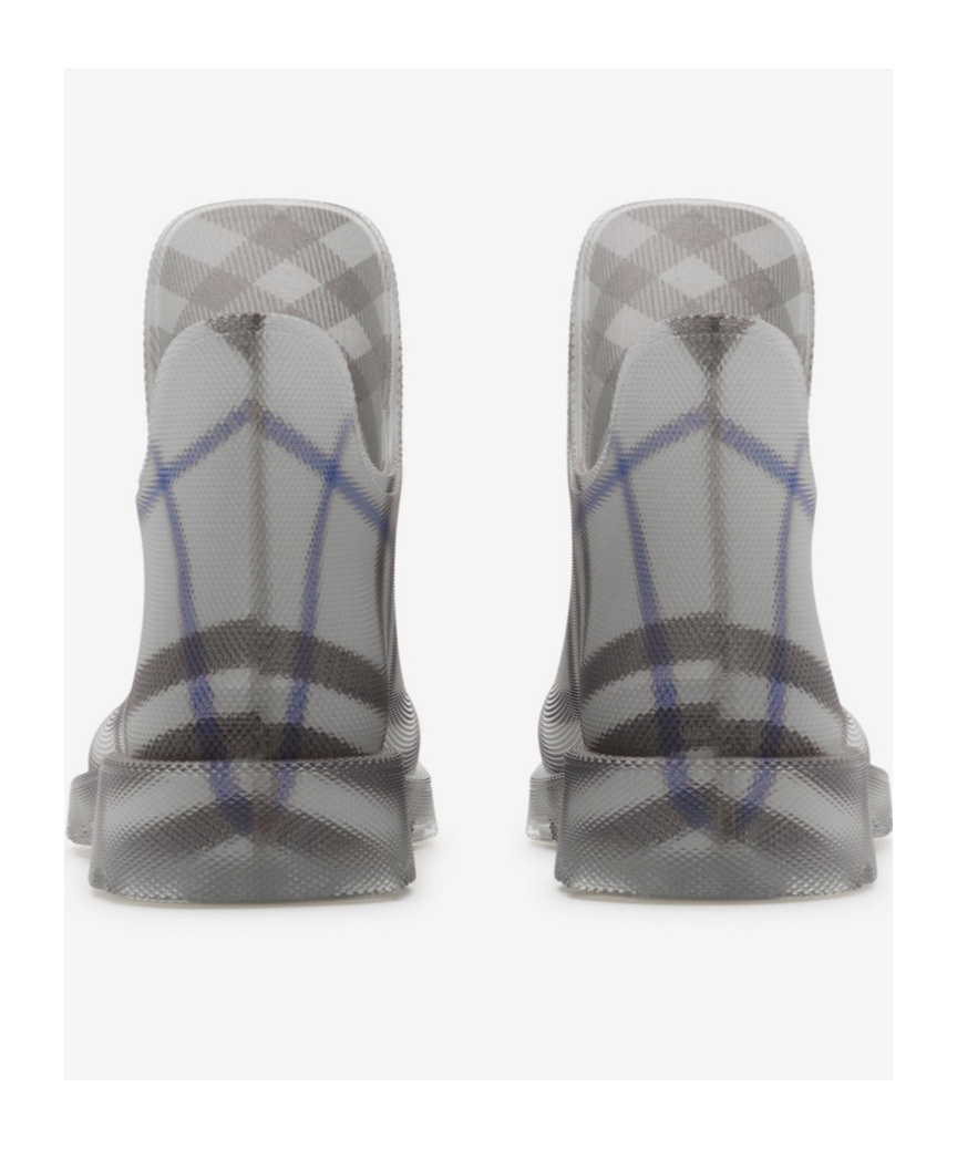 Burberry Gray Check Rubber Marsh Low Rain Boots In Gray