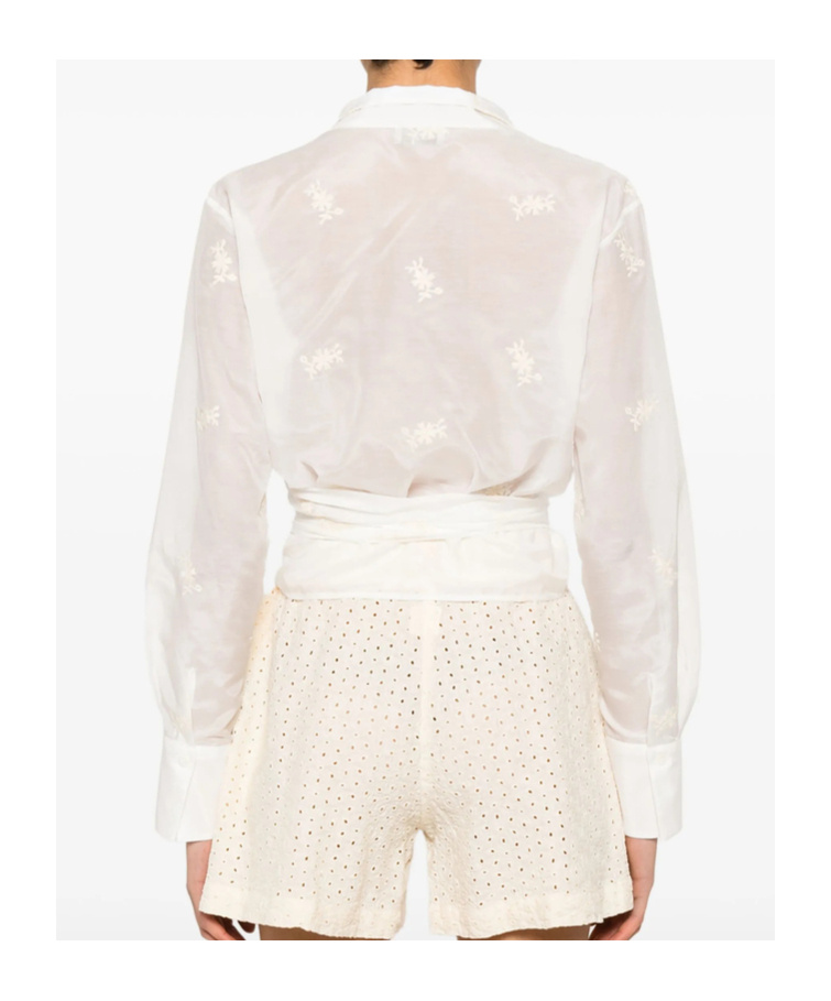 Mazzarelli Camicia Bianca In Seta E Cotone Con Ricami In White