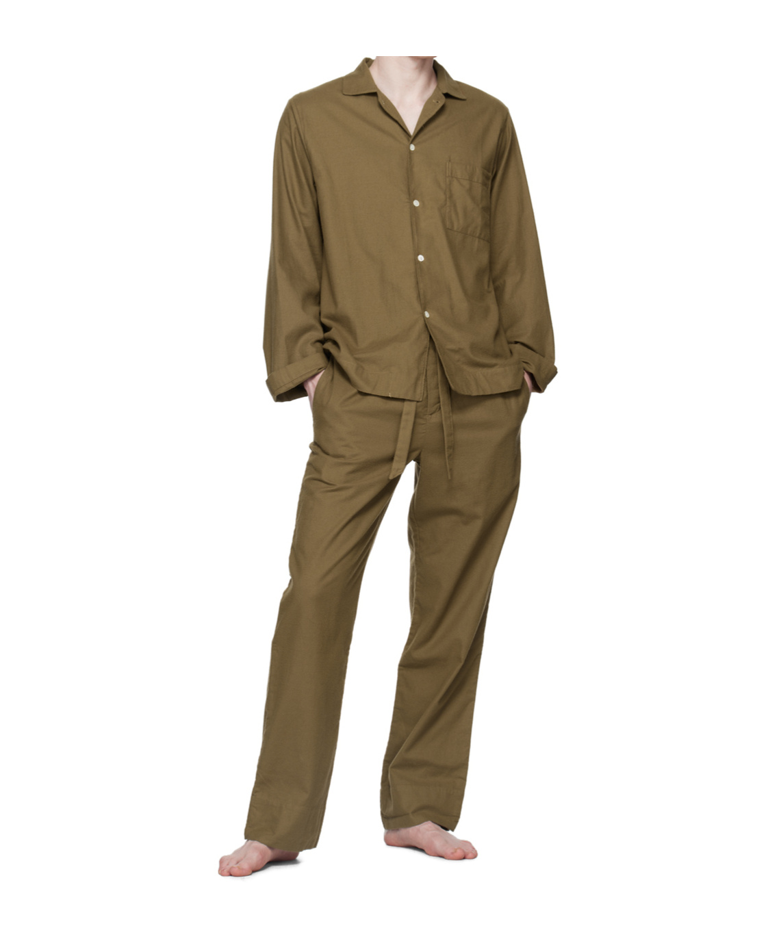 Tekla Flannel Long-sleeved Pajamas In Green