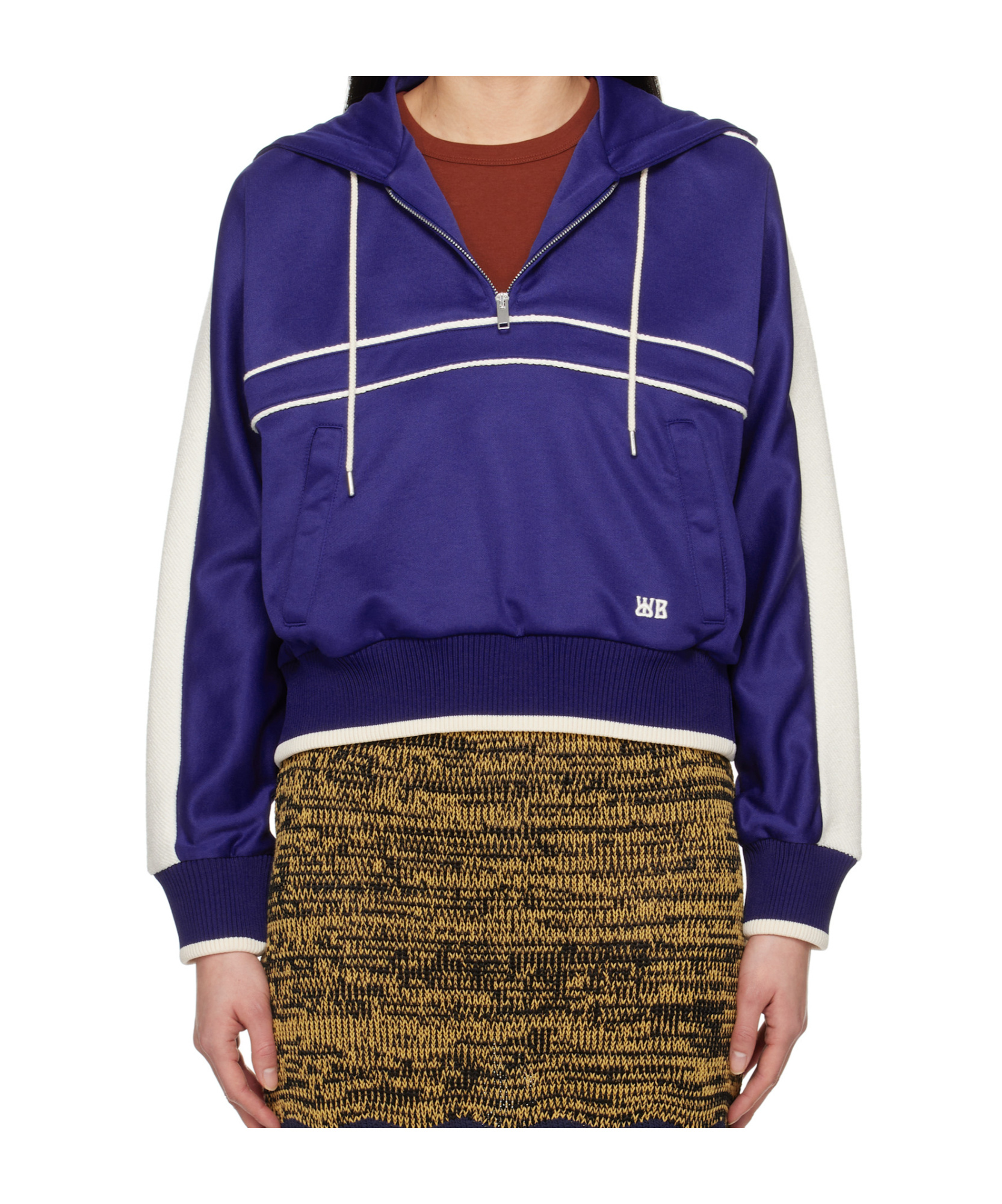 Wales Bonner Long-sleeved Hooded Sweatshirt In Blue