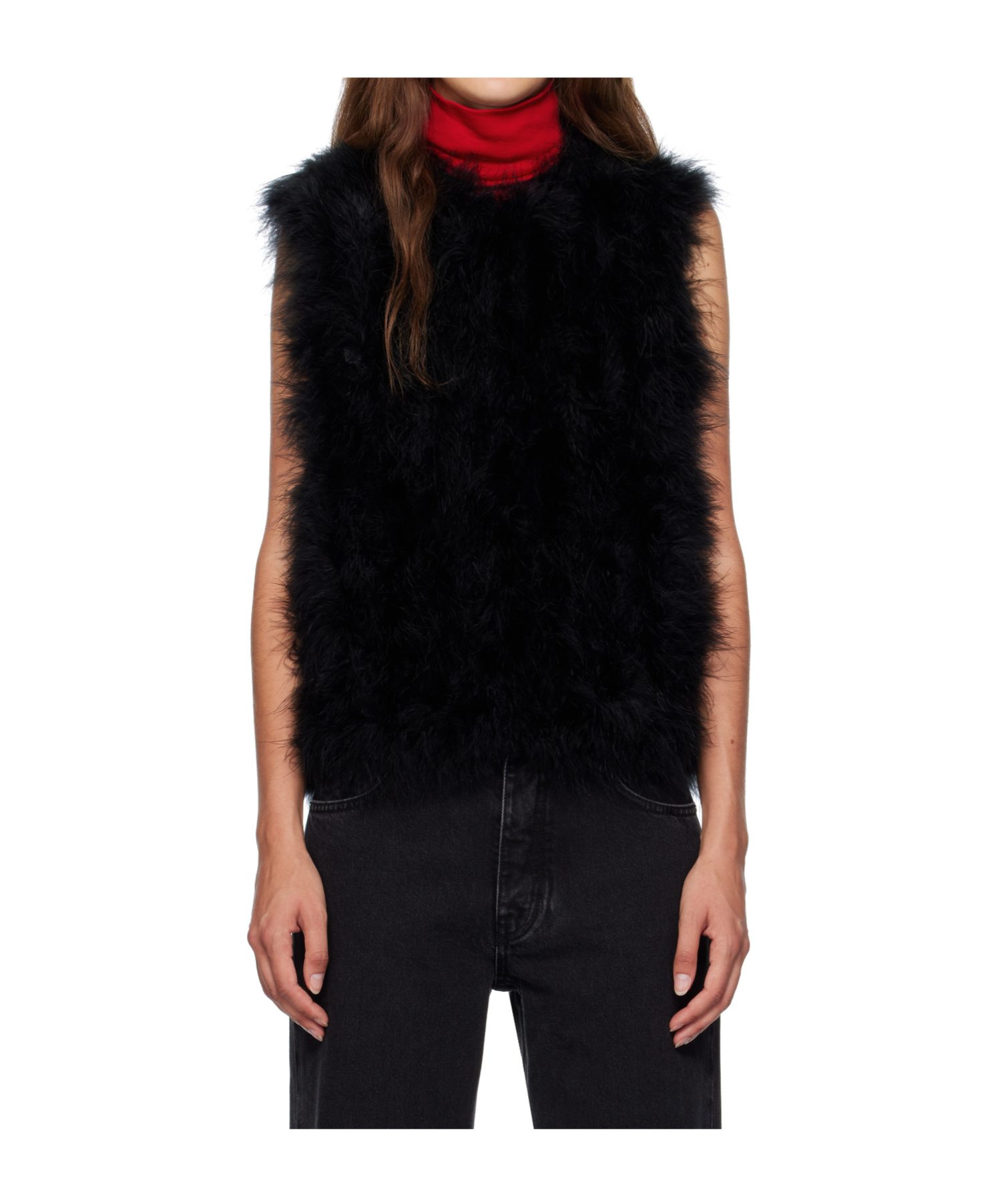 Yves Salomon Sleeveless Feather Silk Coat In Black