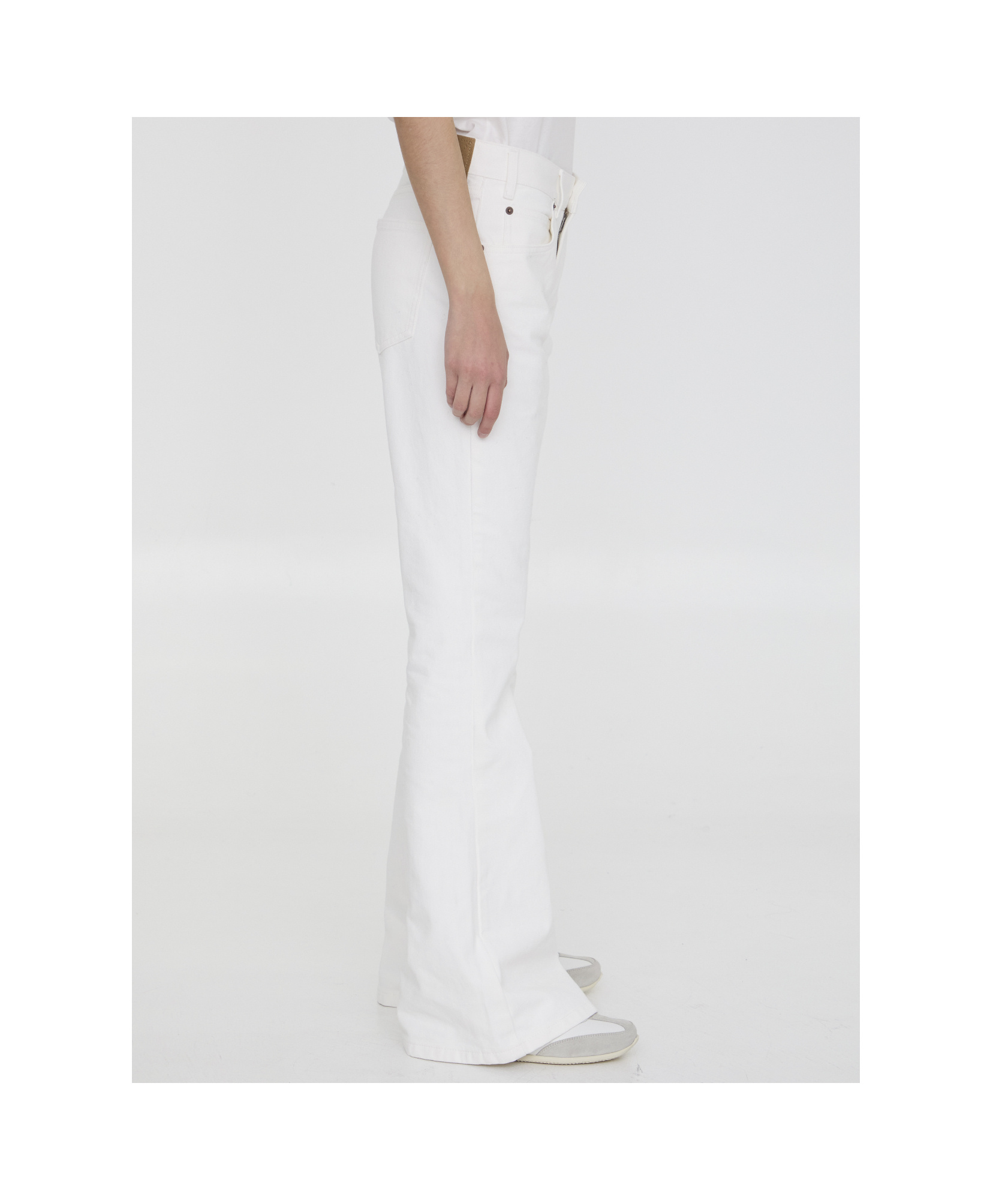 Celine Flared Leg White Denim Jeans For Women In White