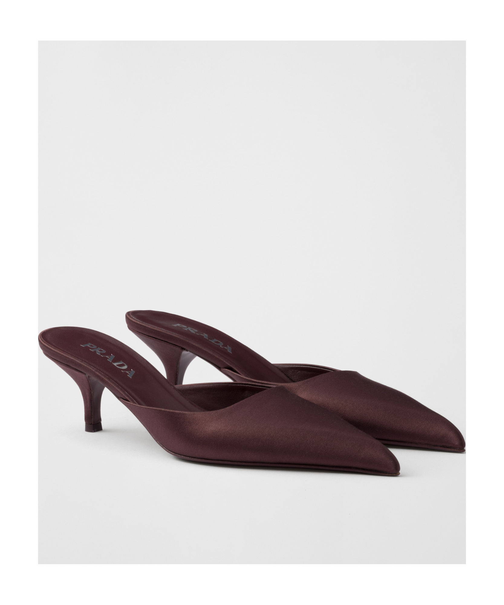 Prada Satin Mules Kitten Heel Pointed Toe In Red
