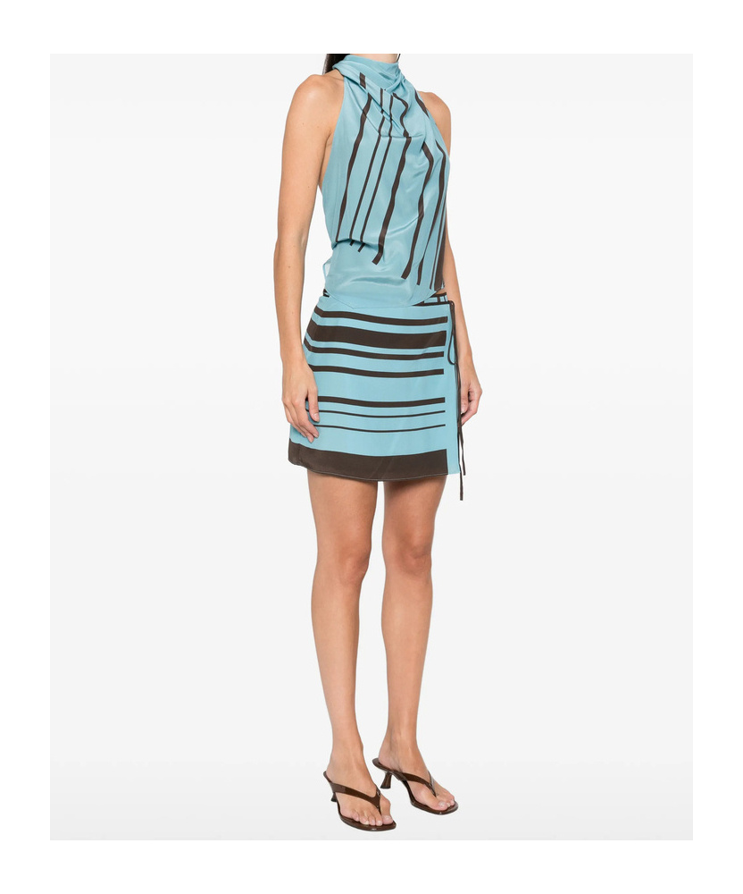 Sir Rioja Silk Halter Scarf Top Pacha Mineral Stripe In Blue