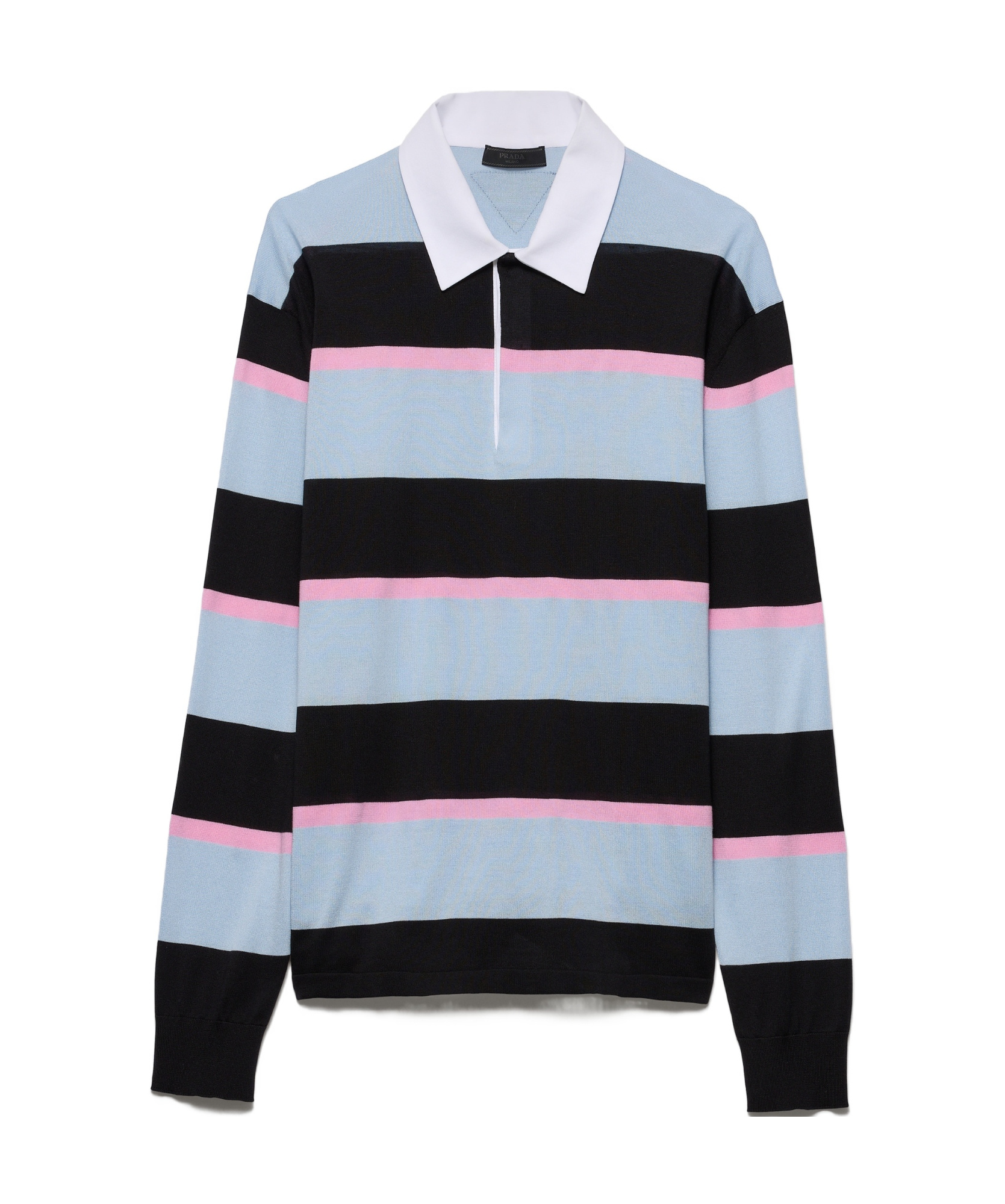 Prada Men's Striped Polo In Black
