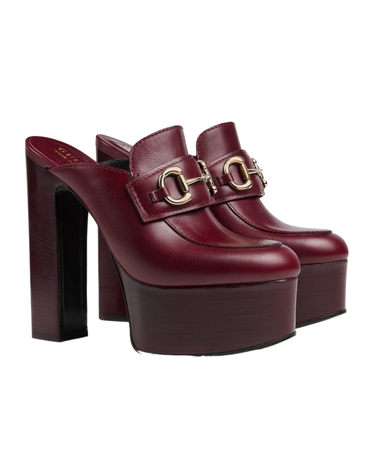 Gucci Horsebit 1955 Leather Platform Mules In Red