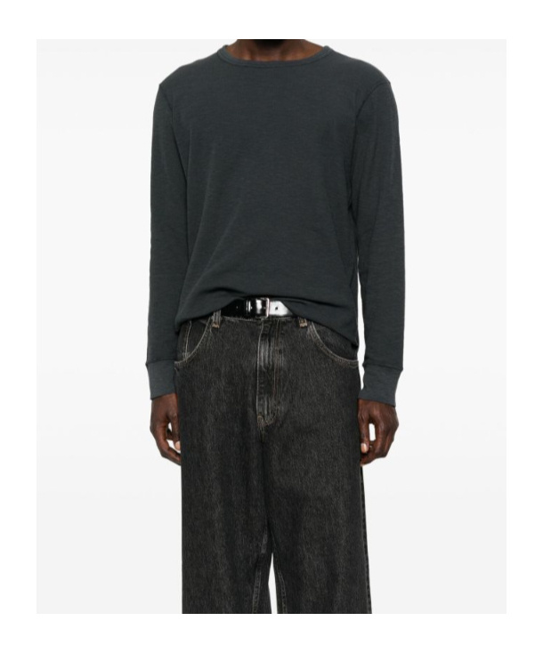 Sunflower Black Crewneck T-shirt With Long Sleeves And Fringed Hem In Cotton Man In Blue