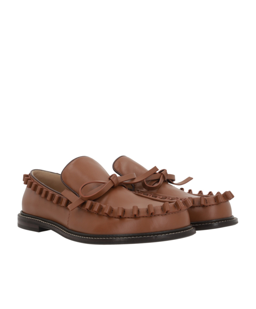 Jw Anderson Fringe Detail Bow Accent Loafers In Brown