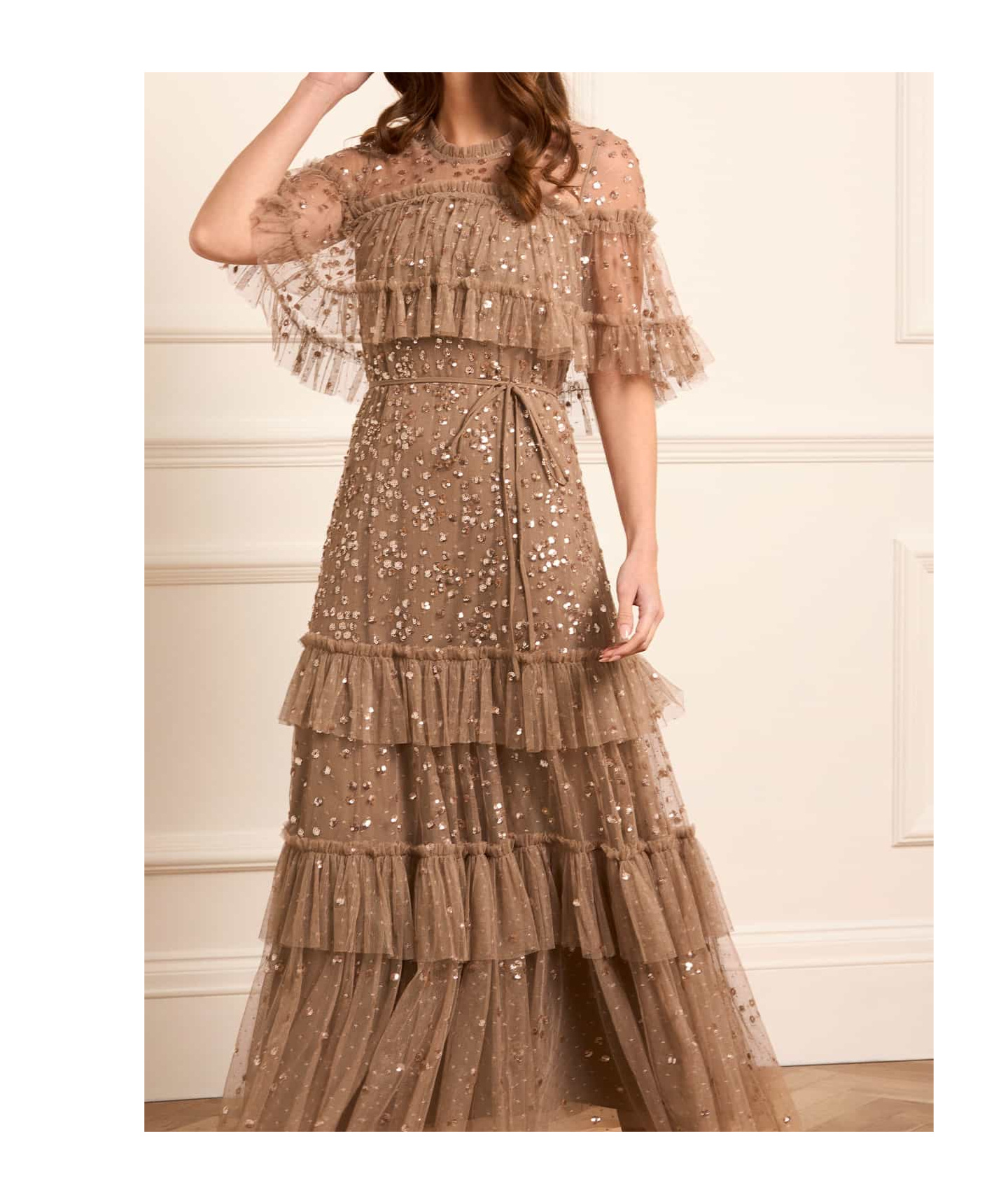 Needle & Thread Layered Cape Dress In Brown