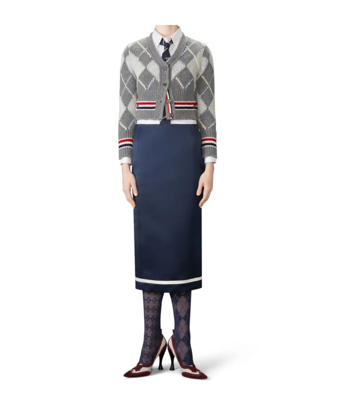 Thom Browne Argyle V Neck Cardigan In Merino Wool In Gray