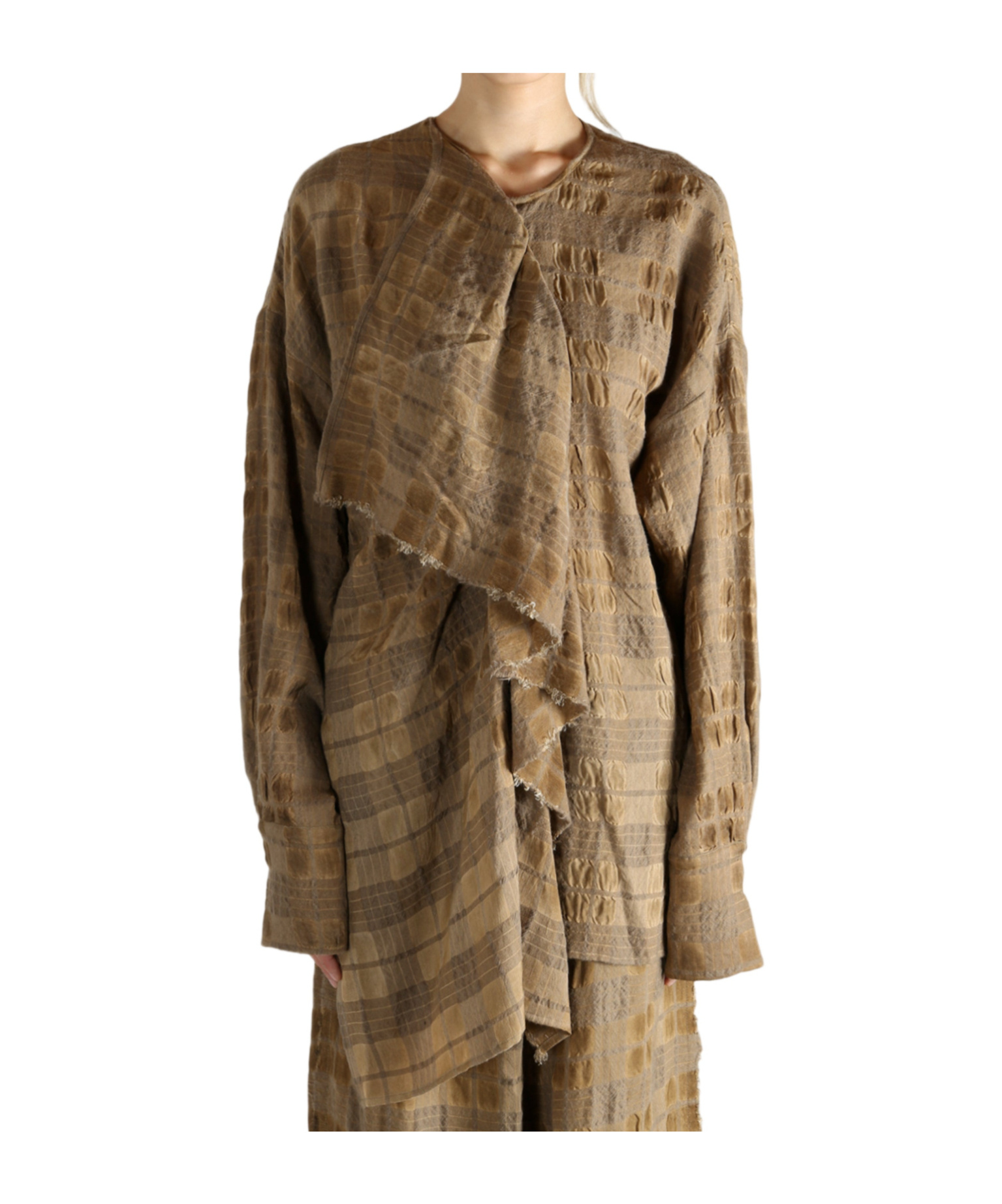 Uma Wang Draped Front Long Sleeve Wool Blend Top In Brown