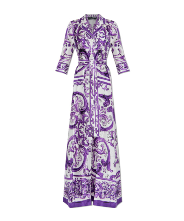 Dolce & Gabbana Printed Midi Dress Detachable Belt Waist In Multi