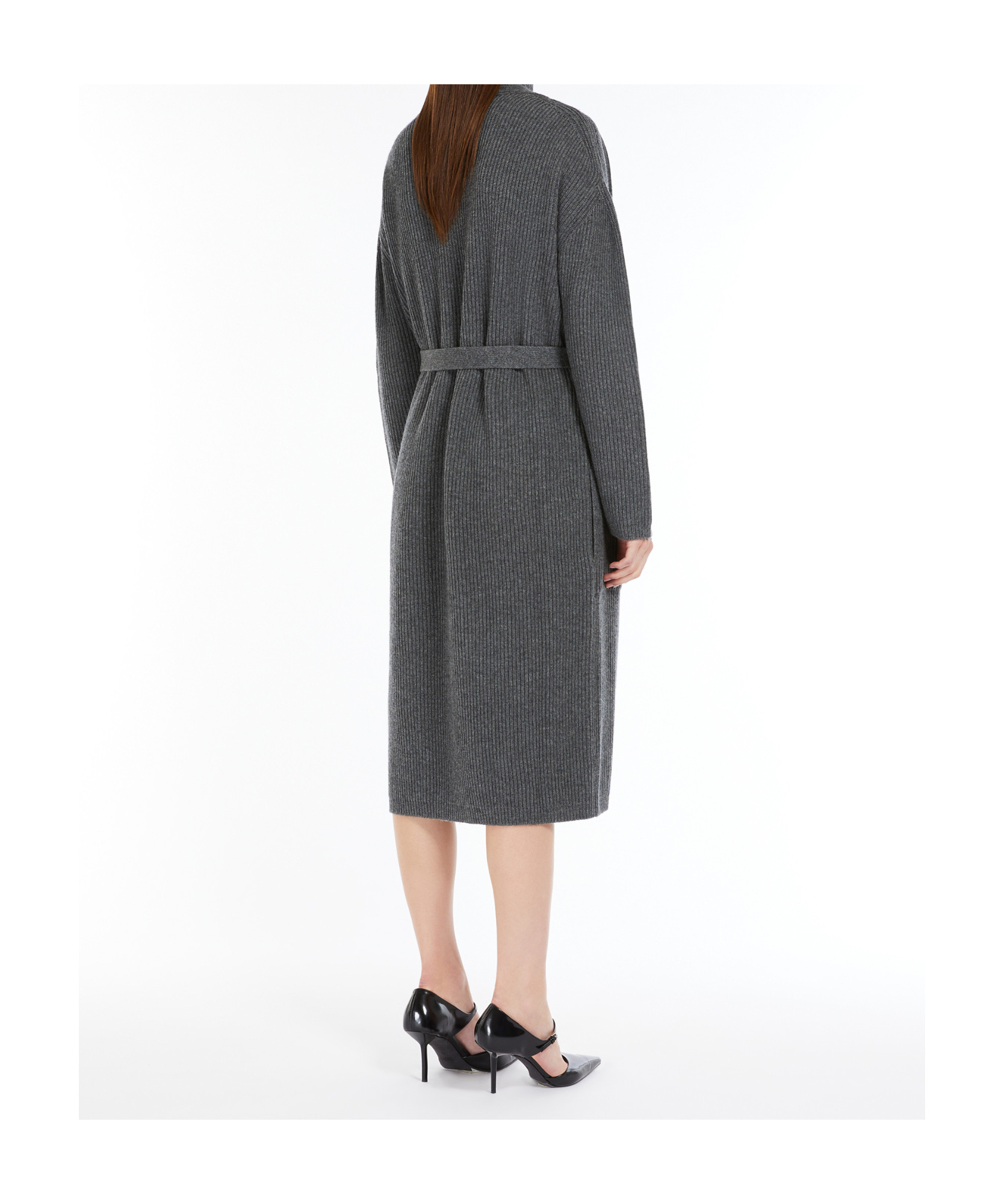 Max Mara Long Wool Cashmere Cardigan In Black
