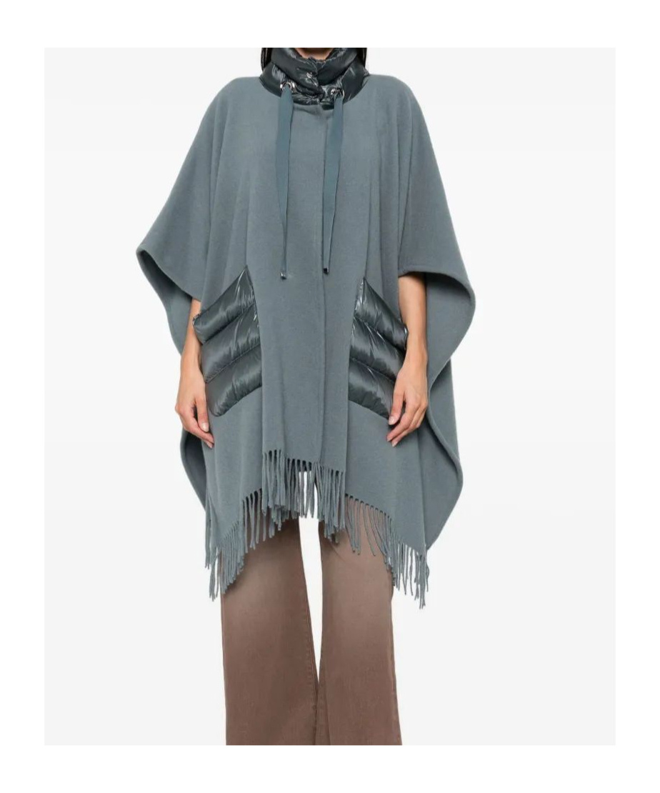 Herno Quilted-pocket Fringed Poncho In Gray
