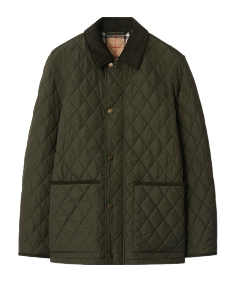 Burberry Padded Corduroy-trimmed Quilted Shell Jacket In Green