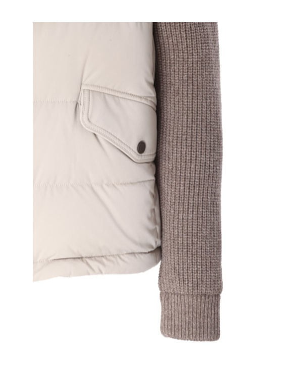 Moorer Quilted Jacket Hood Knitted Sleeves In Brown