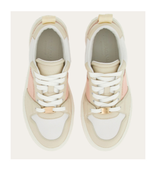 Ferragamo Logo Lacing Skateboard Sneakers In Nude