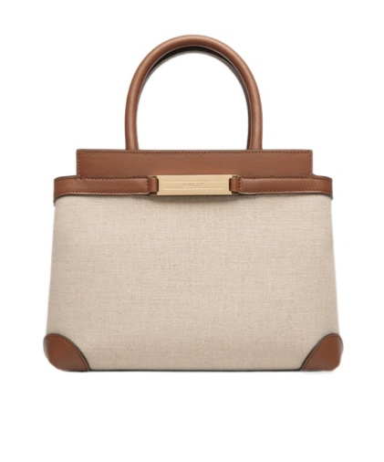Bally Deco Small Tote Bag In Beige Canvas And Brown Leather