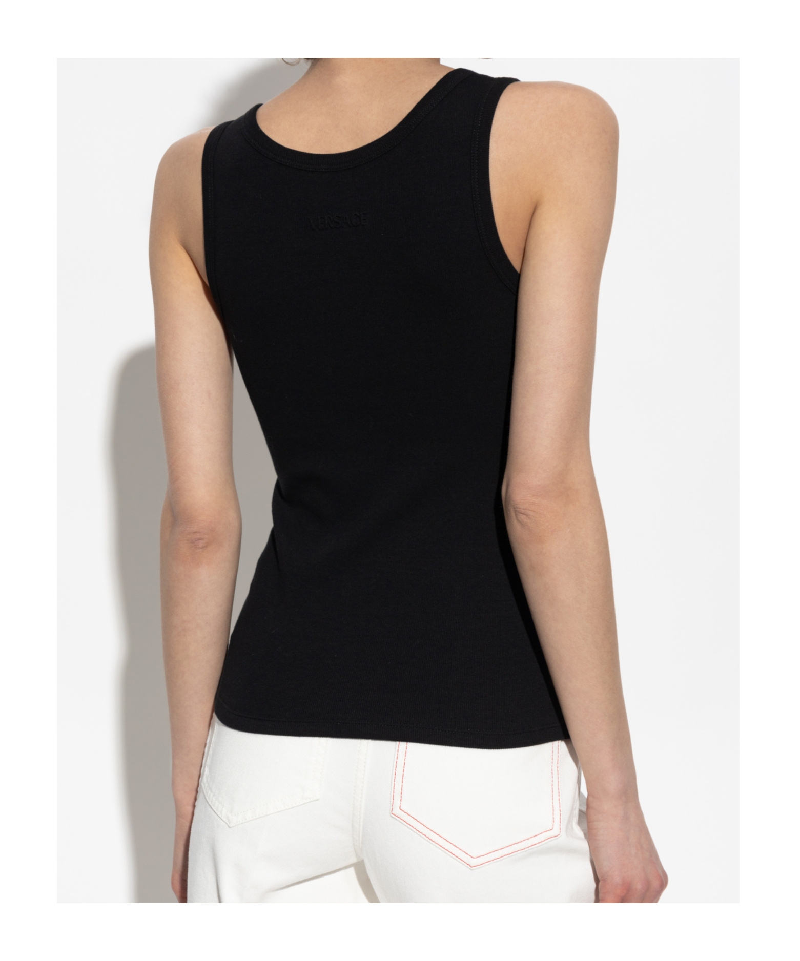 Versace Safety Pin Ribbed Tank Top In Burgundy