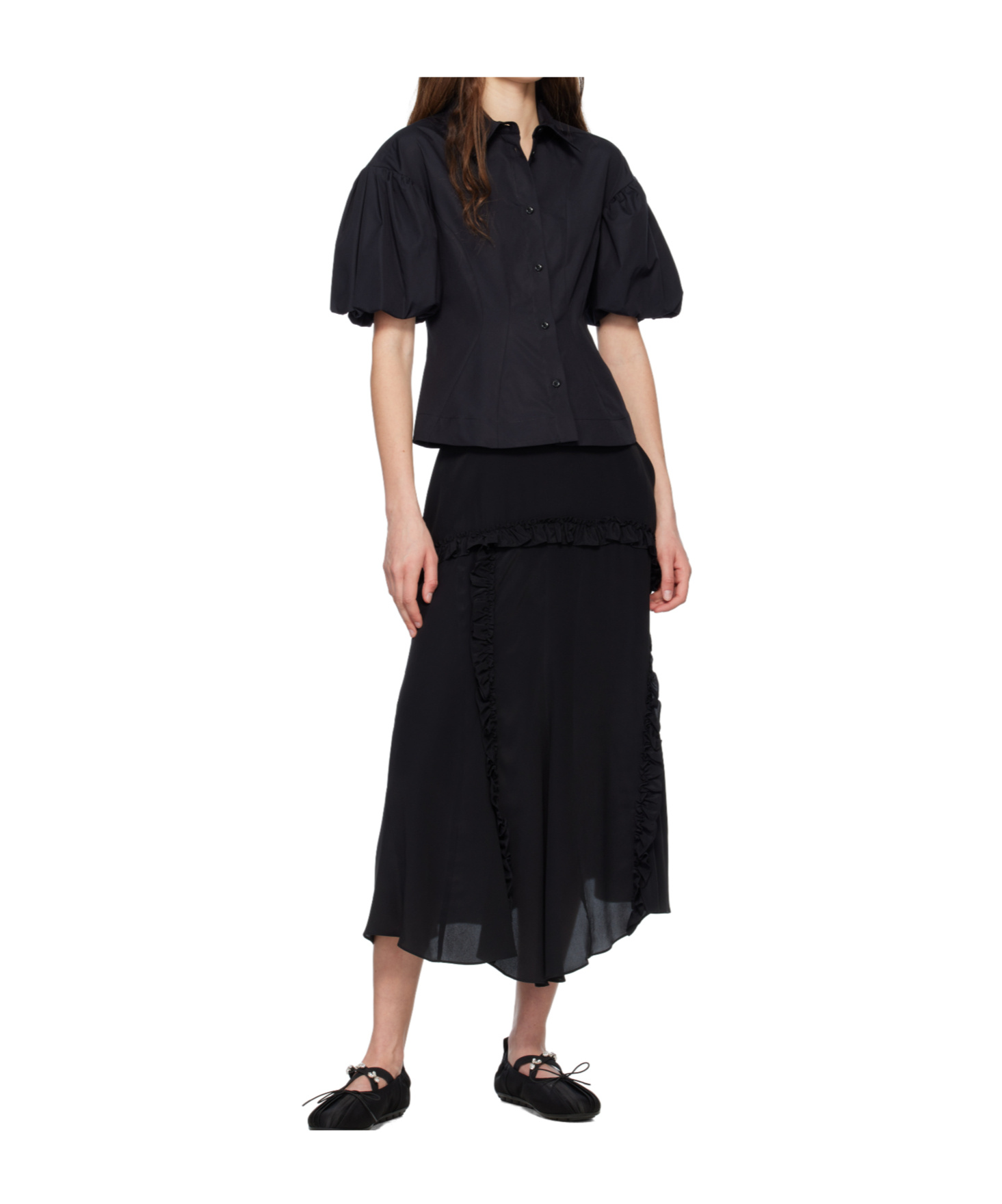 Simone Rocha Ruffle Frill Multi-seam Skirt In Black