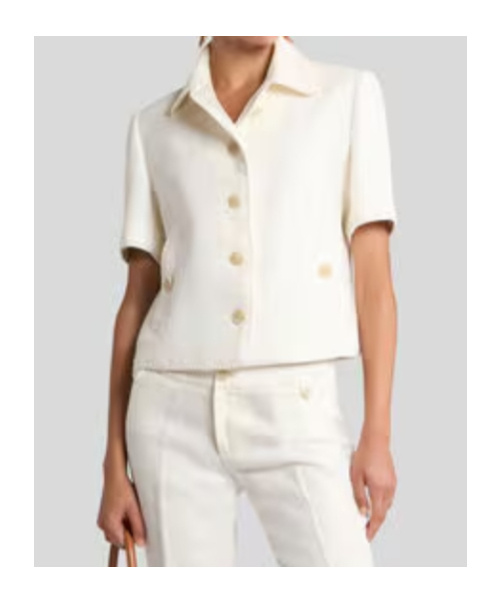Etro Short-sleeved Cropped Linen Jacket With Pegaso Buttons In White