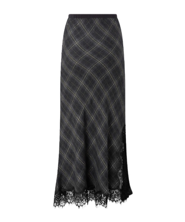 Pinko Lace-trimmed Checked Midi Skirt In Black