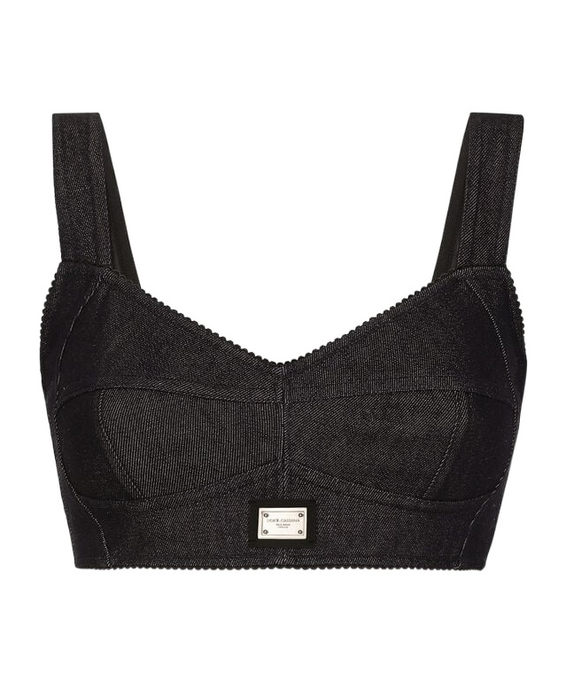 Dolce & Gabbana Cotton Denim Corset Bralette Top In Black