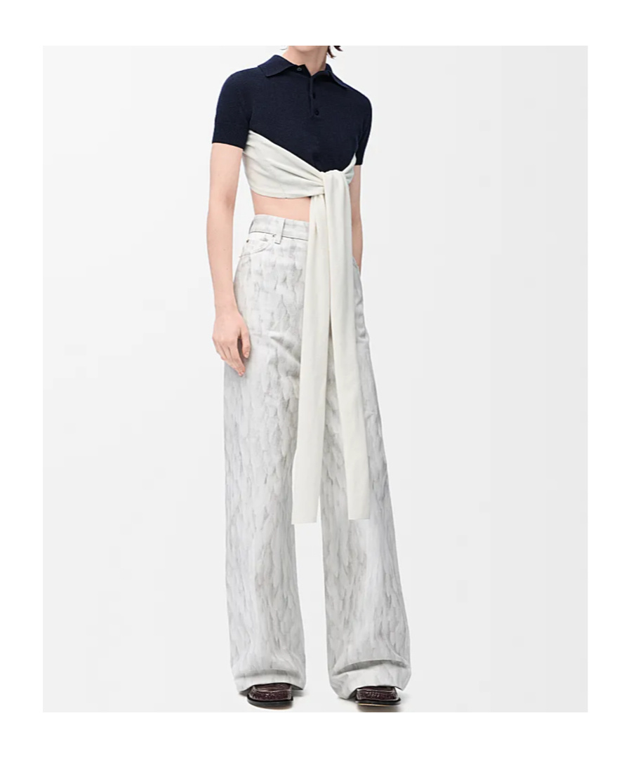 Loewe Colorblock Cropped Backless Wool Cashmere Polo Sweater With Self-tie In White