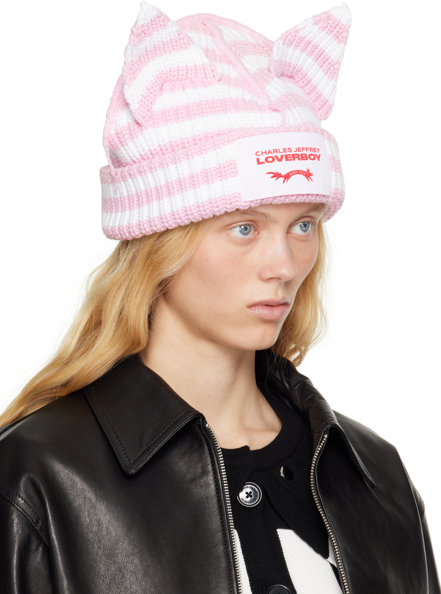 Charles Jeffrrey Loverboy Chunky Ears Beanie In Pink/white