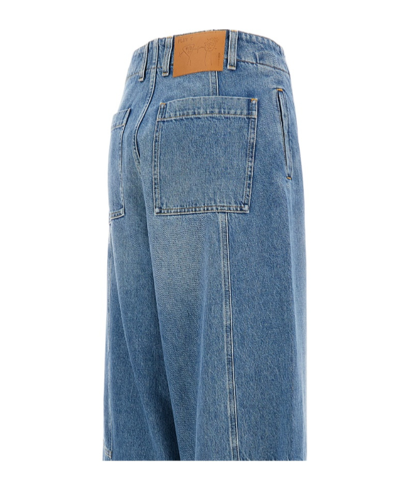 Plan C Wide-leg Cotton Jeans In Blue