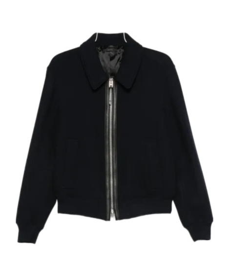 Tom Ford Leather-trimmed Wool Jacket In Black