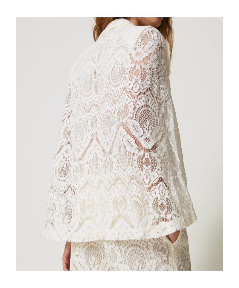 Shop Twinset Lace Blazer In Snow