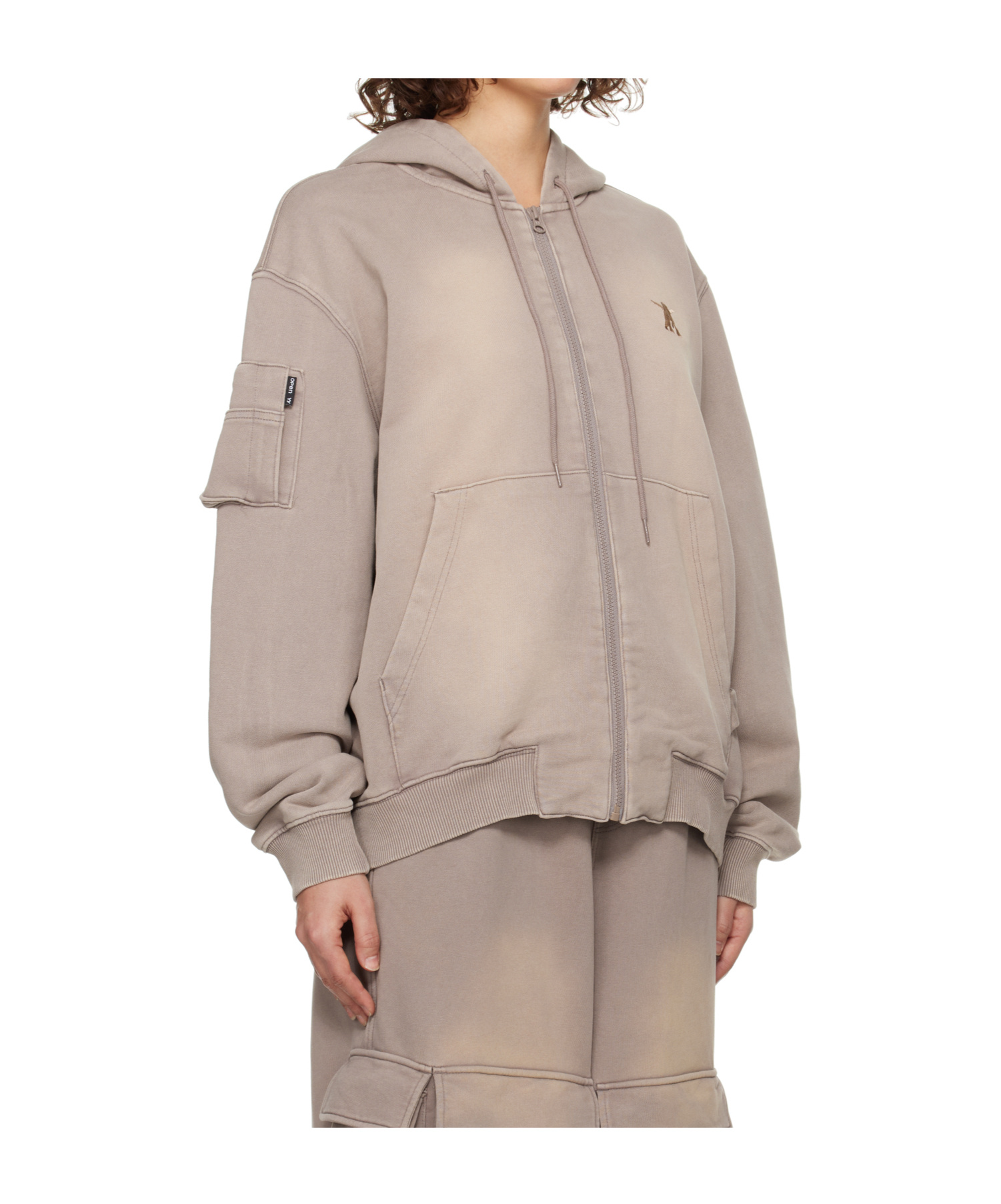 Open Yy Pocket Washed Box Hoodie In Gray