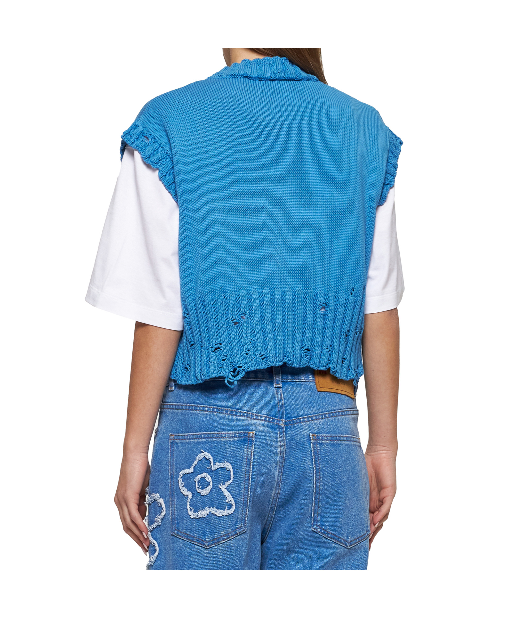 Marni Distressed Boxy Cropped Sweater In Blue
