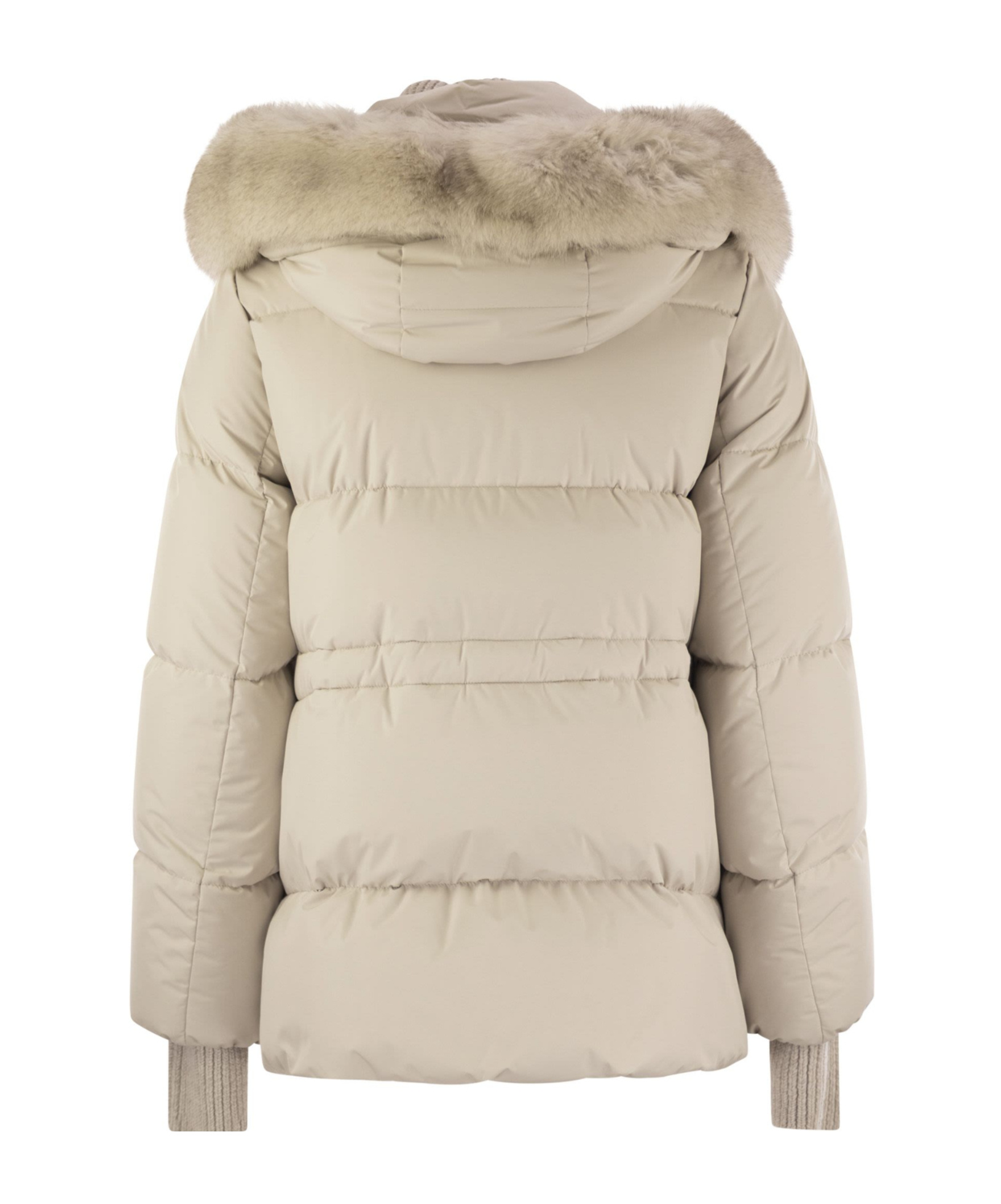 Moorer Attica-stp - Short Down Jacket With Hood And Fur In Neutral
