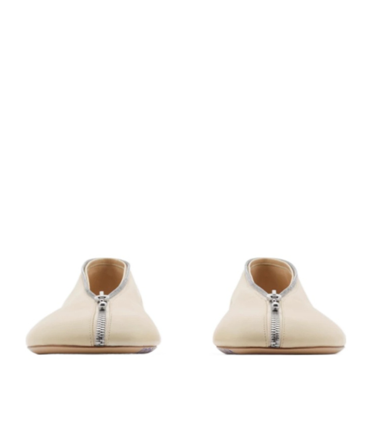 Burberry Sadler Ballerina With Light Beige Leather Zip Women In Transparent
