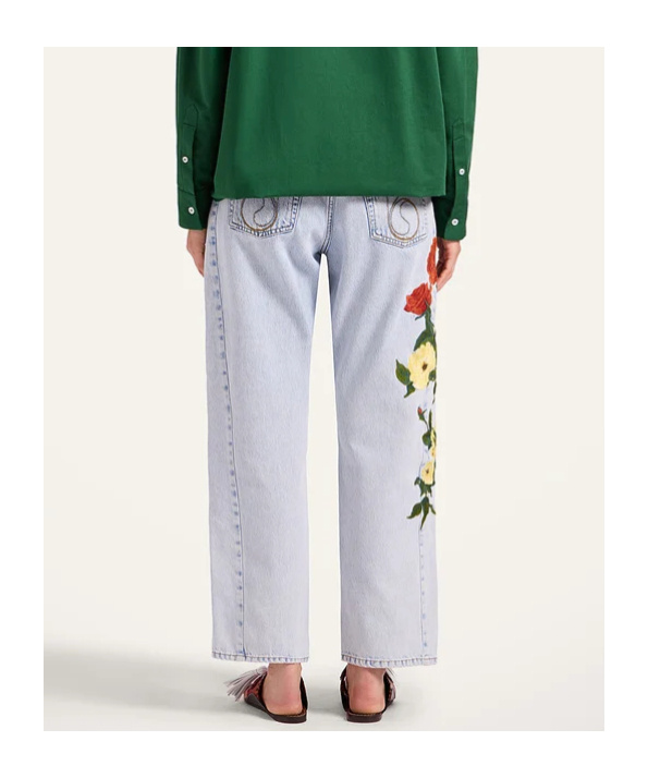 La Doublej The Barrel Embroidered-floral Jeans In Multi