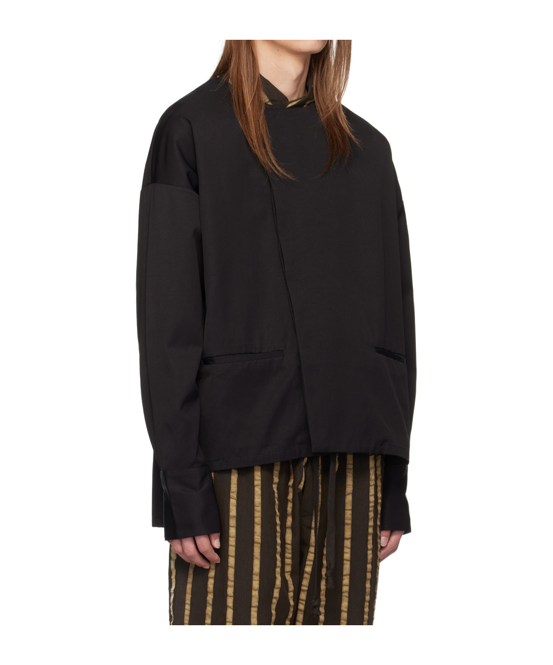 Uma Wang Round Collar And Long-sleeved Shirt In Black