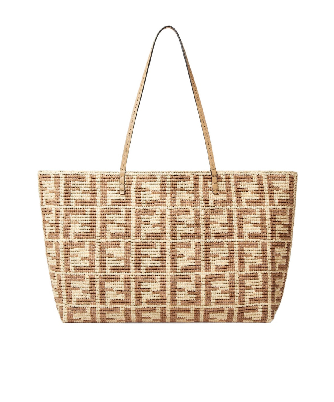 Fendi Borsa Shopping Roll Grande In Paglia Ricamata Donna In Beige