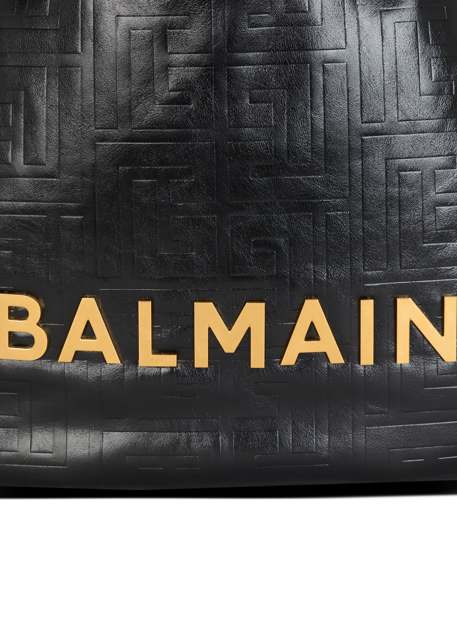 Shop Balmain Large 1945 Soft Hobo Bag In Embossed Crinkled Calfskin With A Pb Labyrinth Monogram In Black