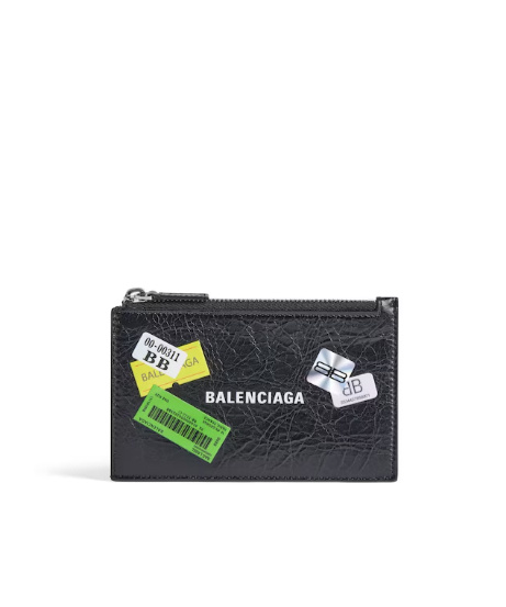 Balenciaga Men's Cash Large Long Coin And Card Holder In Black/multicolor In Multi