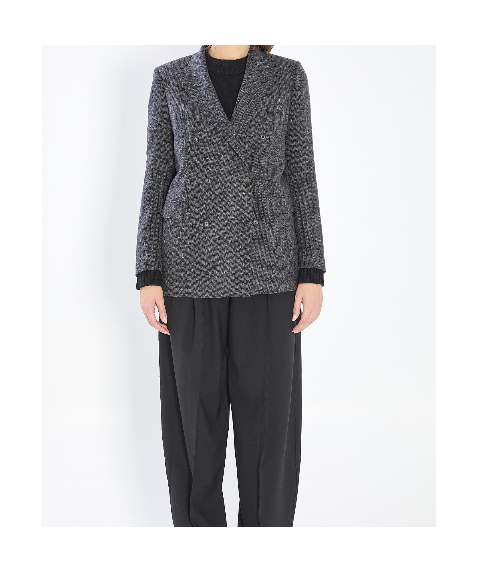 Tagliatore Jasmine Herringbone Double-breasted Peacoat In Gray