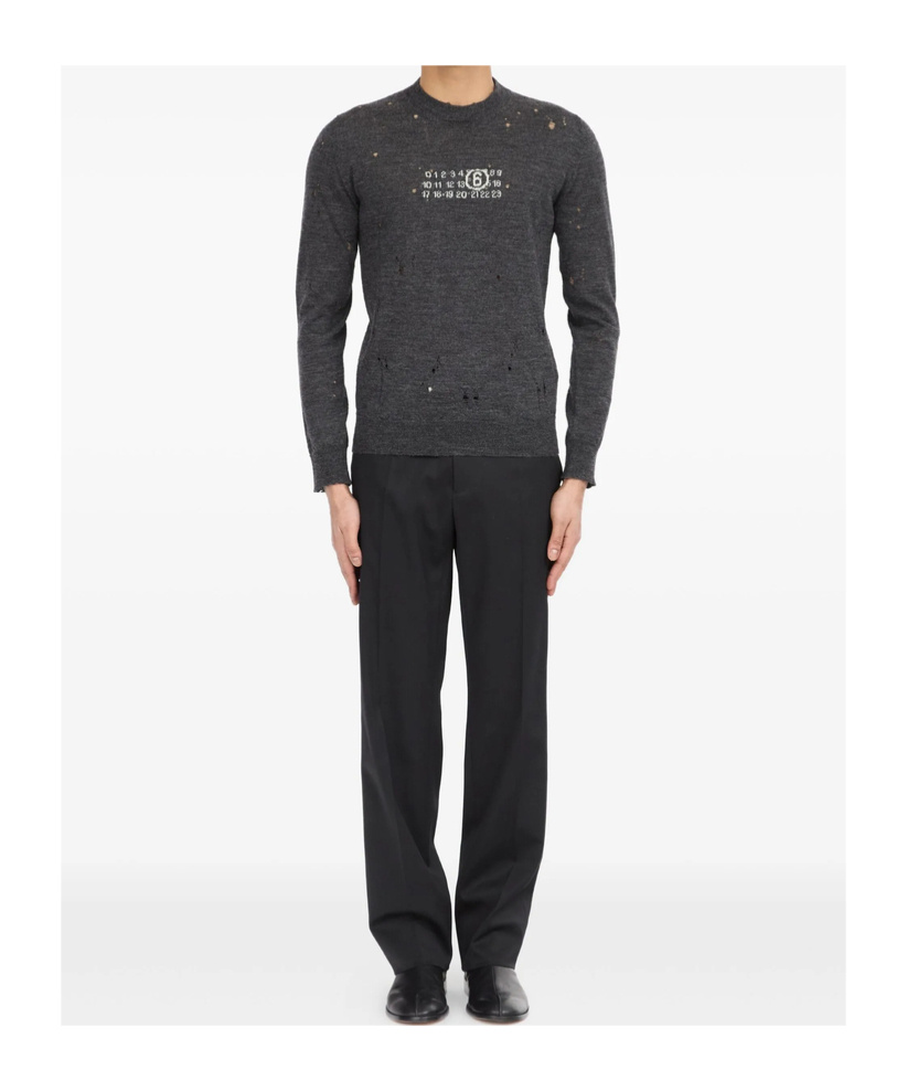Mm6 Maison Margiela Distressed Dark Grey Knit Sweater In Gray