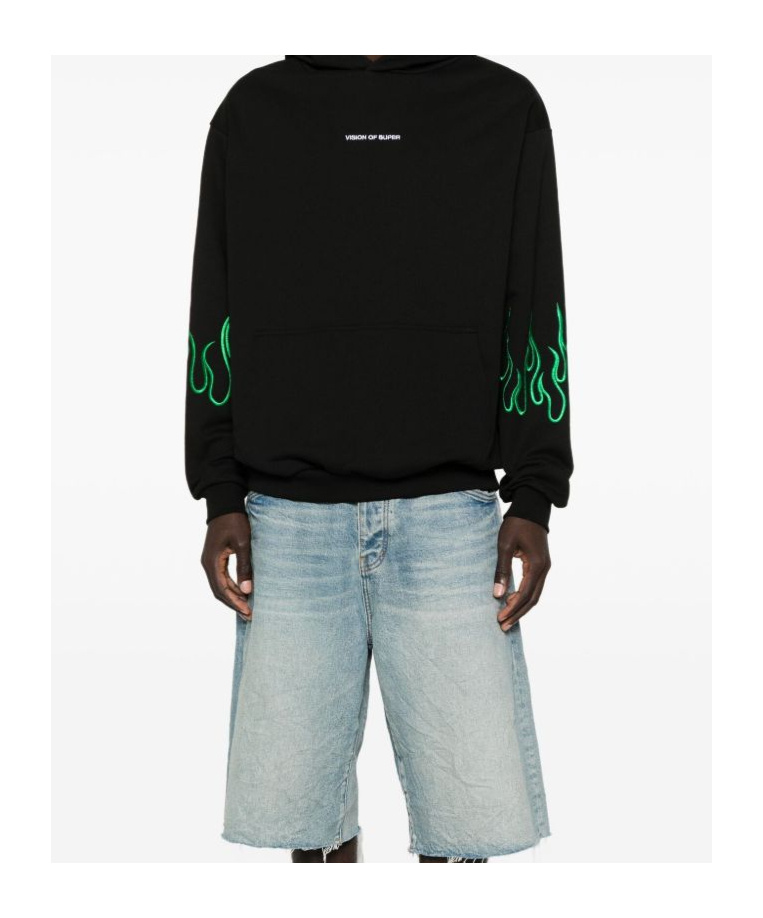 Vision Of Super Relaxed Fit Black Sweatshirt With Flame Embroidery In Black