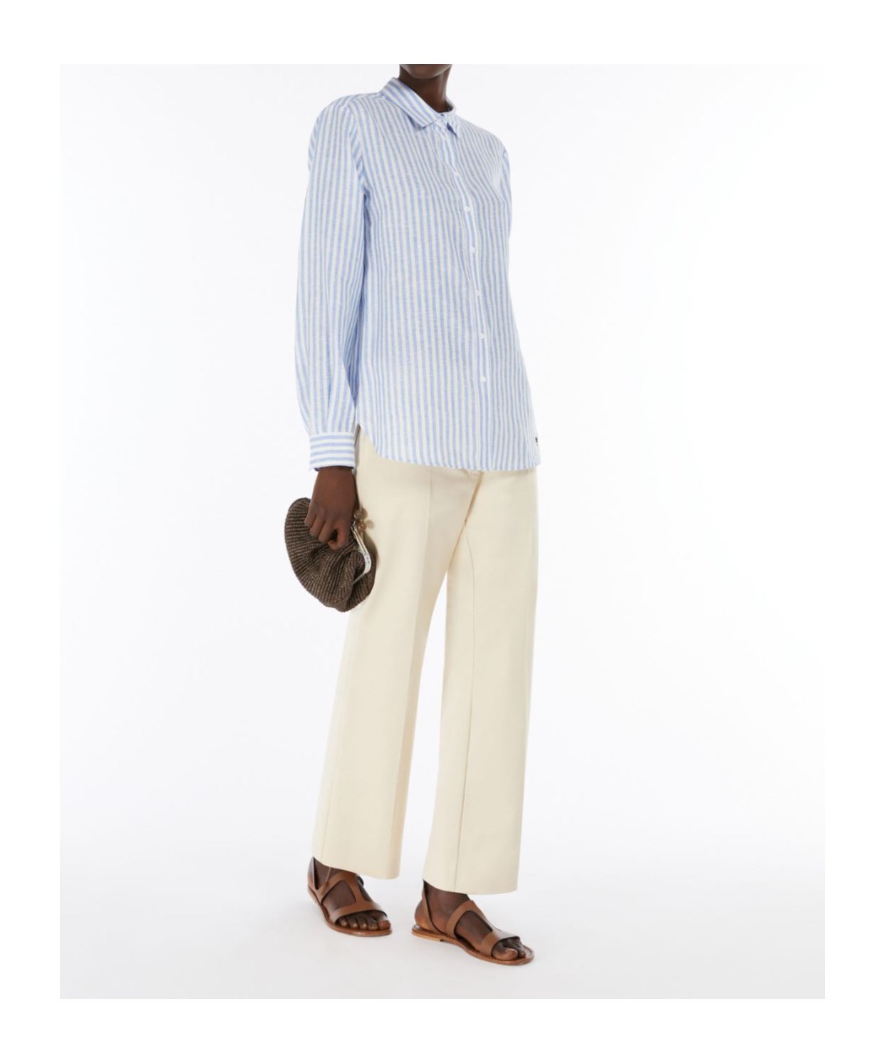 Weekend Max Mara Gestreiftes Hemd Aus Leinen In Light Blue