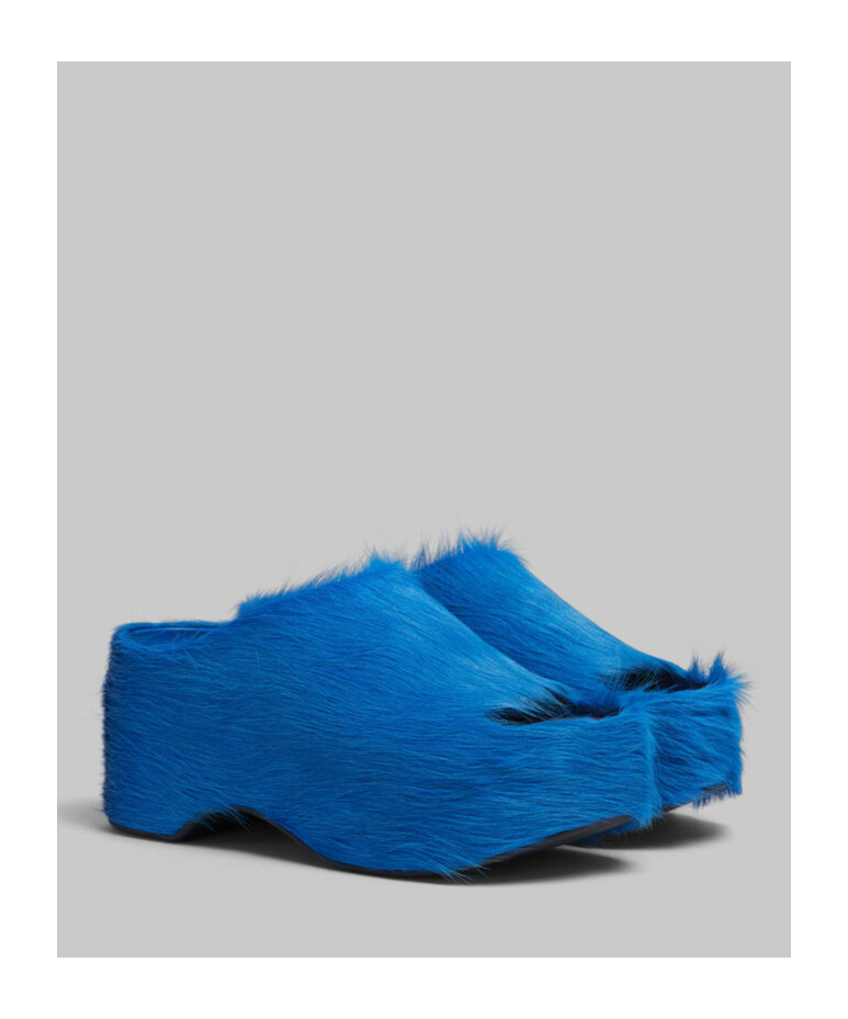 Marni Calf-hair Platform Mules In Blue